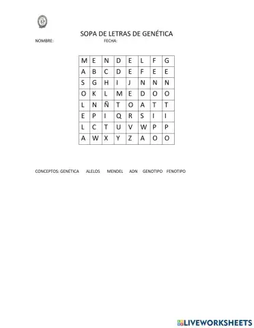 Sopa de letra conceptos de genetica