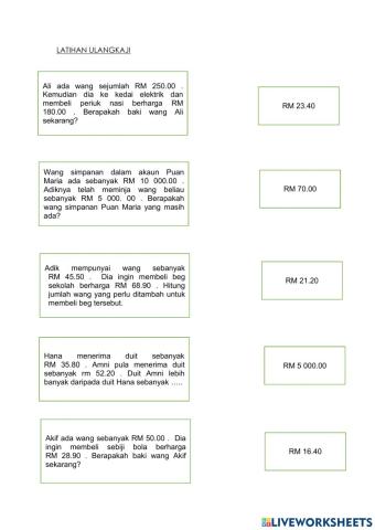 Penyelesaian Masalah Wang ( Operasi Tolak )