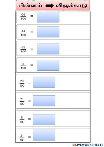 பின்னம் ---- - விழுக்காடு