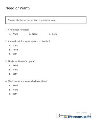 Is it a Need or a Want?