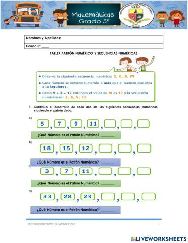 Patrón numérico y secuencias Numéricas