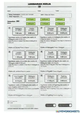 Masa dan waktu ( Tempoh mengikut zon masa dunia)