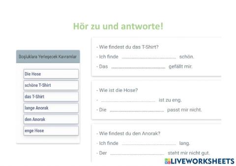 Die Verben mit Dativ (gefallen ,stehen ,passen)