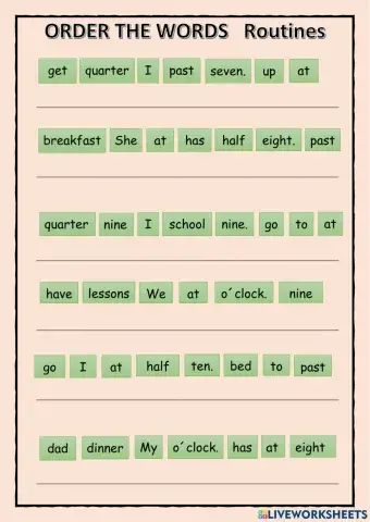 ORDER THE WORDS. Routines