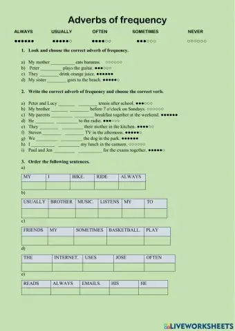 Užduočių bankas: Adverbs of frequency