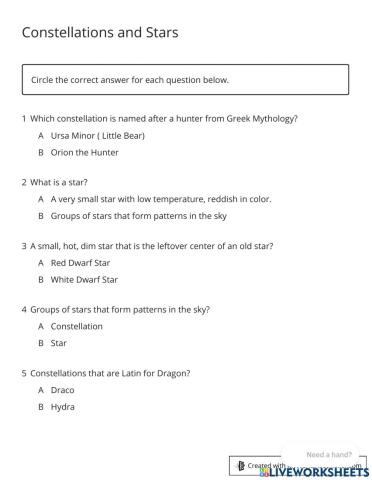 Constellations and Stars Quiz