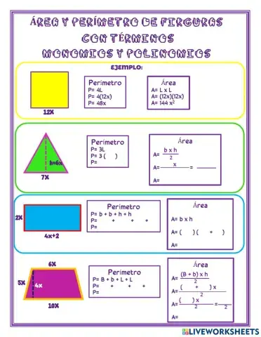Área y perímetro  con términos algebraicos