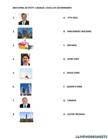 Canada - Levels of Government - matching