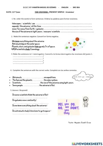 The universe: present simple grammar