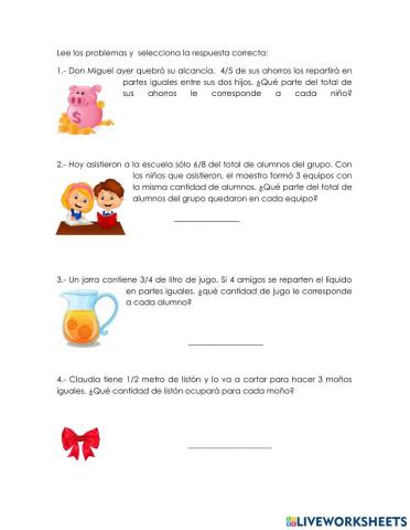 Problemas con división de fracciones