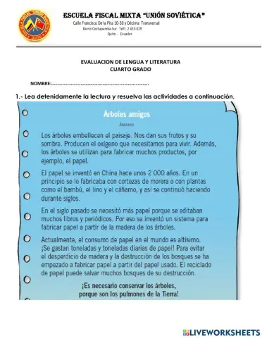 Evaluacion de lengua y literatura