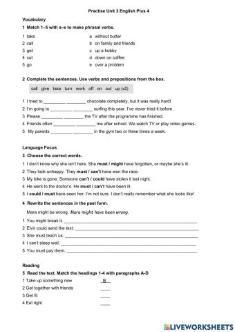 TP 6 Revision Unit 3 English Plus 4