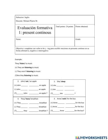 Present continous ev. f 1