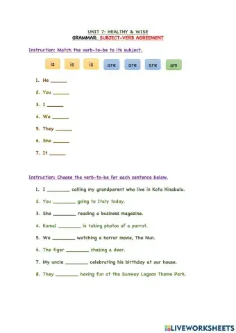 Unit 7: Grammar- Subject-Verb Agreement