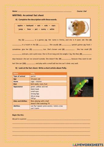 2nd course - Animal fact sheet
