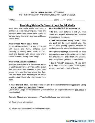 Remedial 8vo - Social Media Safety - Suggestions