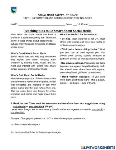 Remedial 8vo - Social Media Safety - Suggestions
