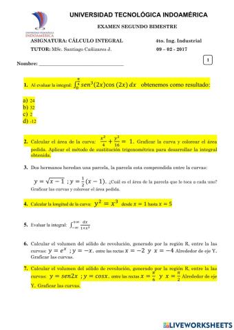 Examen calculo integral