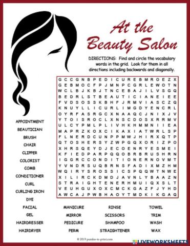Wordsearch for beautician