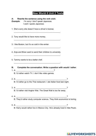 Wish and would rather