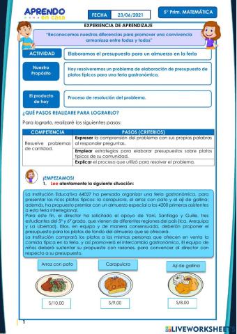 Elaboramos el presupuesto para un almuerzo en la feria