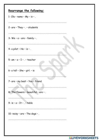Verb to (be) affirmative sentences rearrange