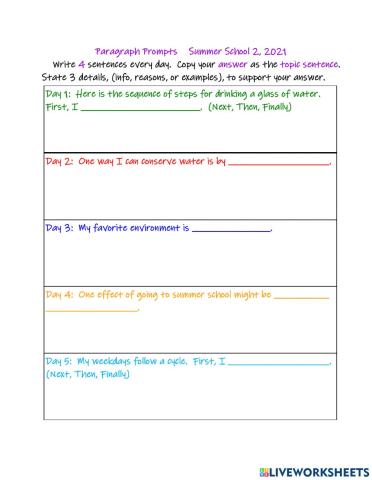 Summer School Paragraphs 2