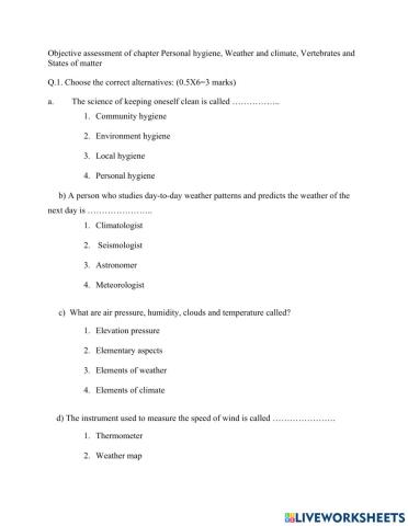 Objective assessment for first unit 2020-21