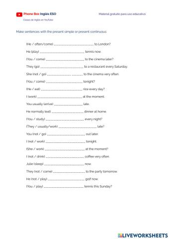 4ºESO-Presente Simple y Continuo.ejercicio.1