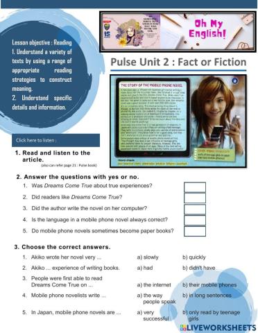 Pulse Unit 2 : Fact or Fiction? Reading - Listening