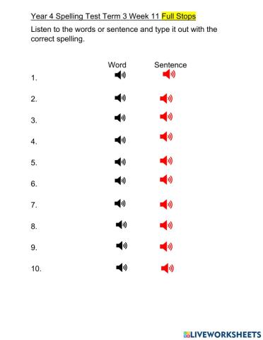 DIS spelling term 3 week 11 Full stops