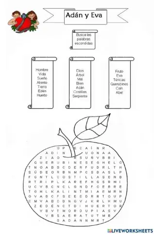 Sopa de letras Adán y Eva