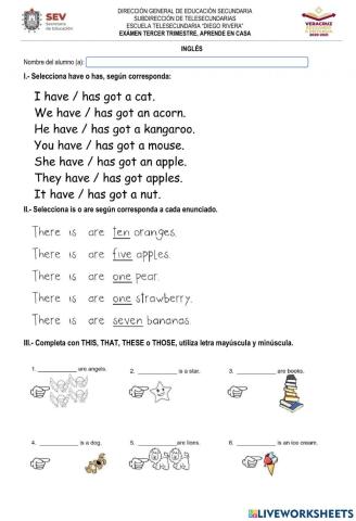 Examen de inglés tercer trimestre