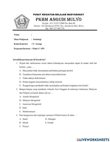 Sosiologi Kelas X Paket C