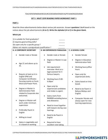 Muet cefr reading paper worksheet part 1