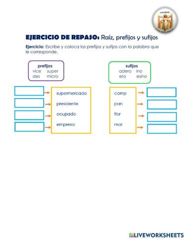 Ejercicio de repaso: Raíz, sufijo y prefijo