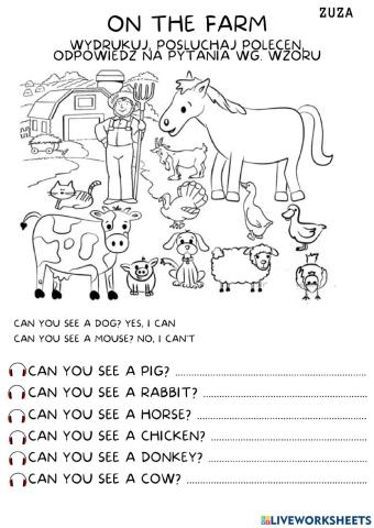 On the farm - paper worksheet