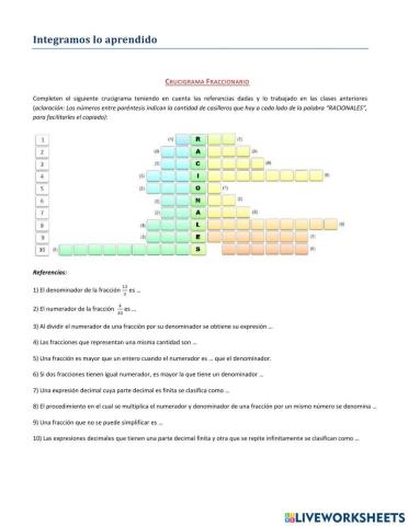 Crucigrama fraccionario