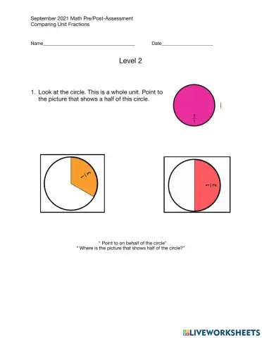 Comparing Unit Fractions Assessment Level 2