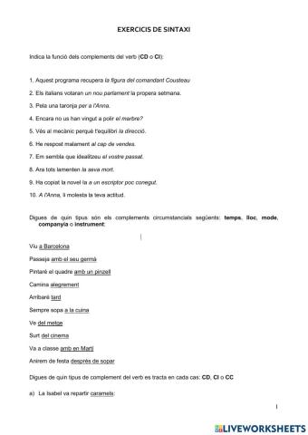 Exercicis funcions sintàctiqes