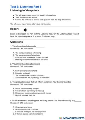 Listening Test 6 Part 6