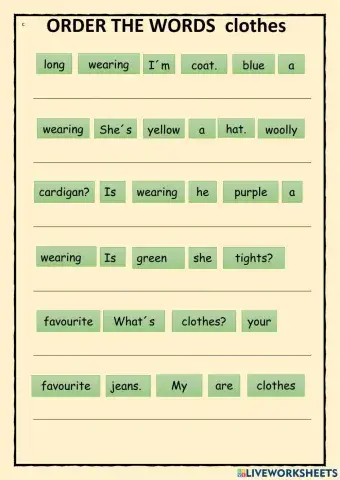 ORDER THE WORDS. Clothes