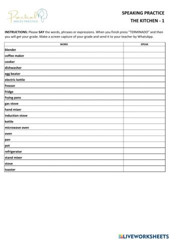 Speaking practice - the kitchen - 1