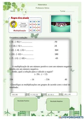 Multiplicação de Números Inteiros