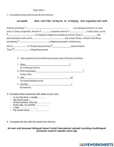 Test What's Up 3 Unit 1