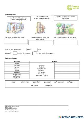 Verben im Perfekt + sein