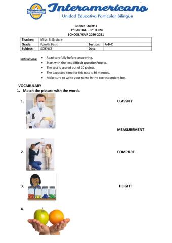 SCIENCE QUIZ-1 4TH BASIC 21