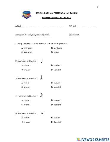 LATIHAN MUZIK TAHUN 5