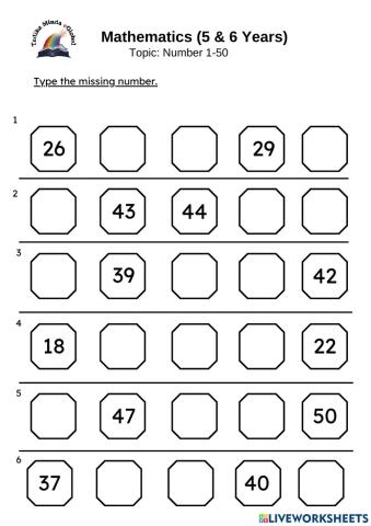 5 & 6 Years: Math (Number 1-50)