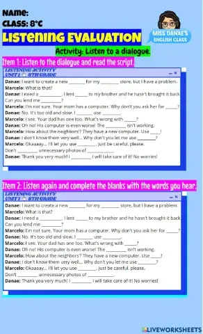 Listening activity unit 1 8th grade